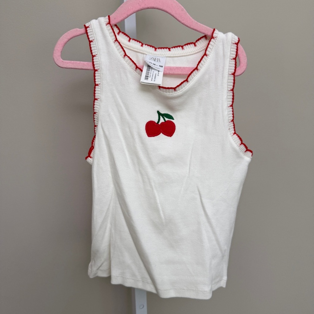 Zara White and Red Tank Top with Bow Accent kids 11-12 - Picture 1 of 3